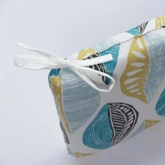 Set of 2 Leaf Block Outdoor/Indoor Rounded Corners Seat Cushions Teal/Citron - Pillow Perfect image {2}
