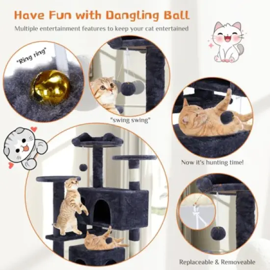 Sevobal Pet Tower Multi-Functional Cat Tree House Cat Climbing Frame, Lounge And Recreation Area Detachable Toy, Blue, 50&Prime;*50&Prime;*135&Prime; image {4}