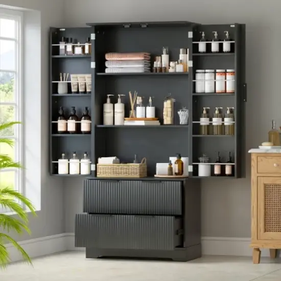 APRILSOUL72" Modern Fluted Kitchen Pantry Cabinet with 2 Large Drawers & 8-Door Spice Rack image {1}