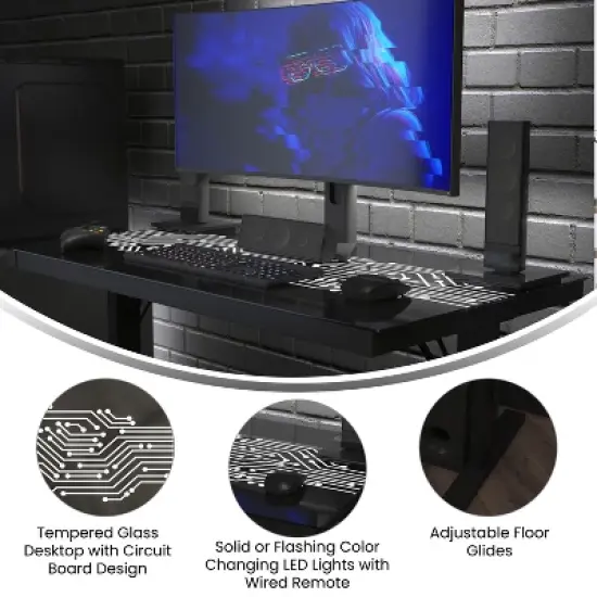 Emma and Oliver Circuit Board Inspired Color Changing LED Gaming Desk with Wired Remote image {4}