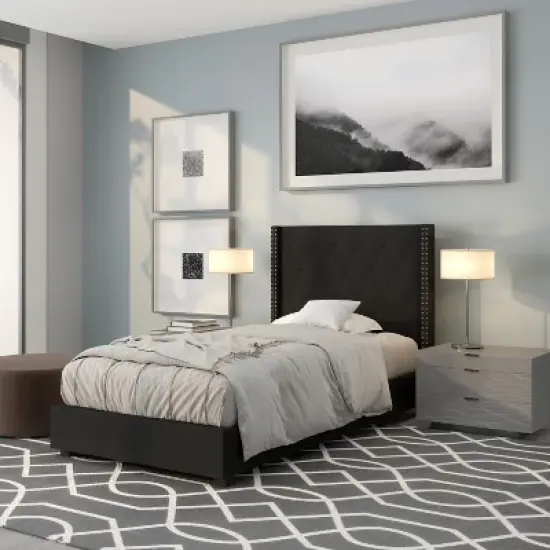 Flash Furniture Riverdale Twin Size Tufted Upholstered Platform Bed in Black Fabric image {1}