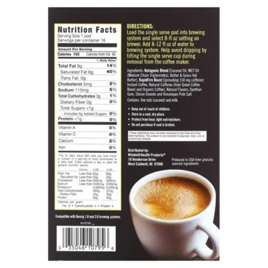 Rapidfire French Vanilla Ketogenic High Performance Keto Coffee Pods, Supports Energy & Metabolism, Weight Loss, 16 Single Serve K Cup Pods, Brown, image {1}