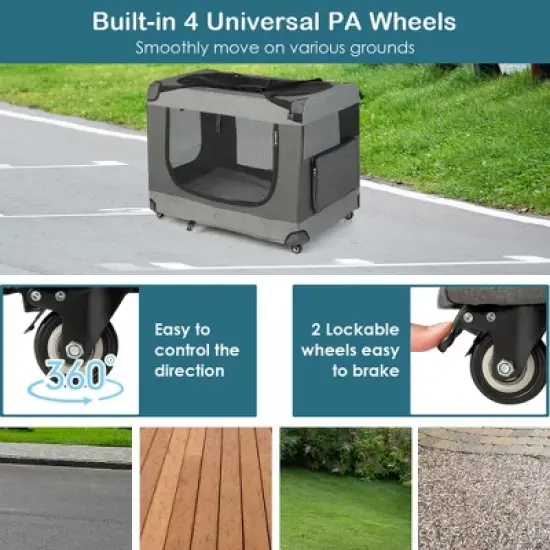 Costway Extra Large Portable Folding Dog Soft Crate w/ 4 Lockable Wheels Cat Carrier image {4}