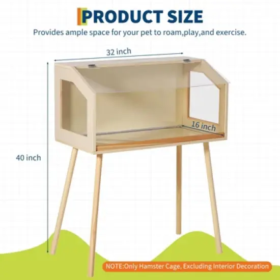 Large Hamster Cage with Legs, Chew-Proof Habitat with Acrylic Window & Openable Top, Small Animal Enclosure for Guinea Pig, Chinchilla, Gerbil image {1}