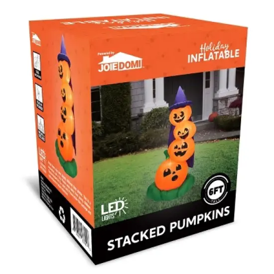 Joyfy 6 FT Halloween Inflatables Outdoor Decorations, Stacked Pumpkins with Witch Hat Inflatable with LEDs for Halloween Party Yard Garden Lawn Decor image {8}