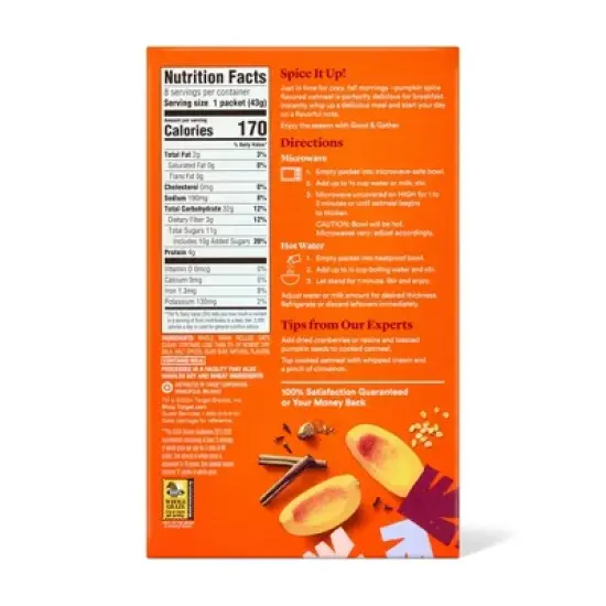 Pumpkin Spice Naturally Flavored with Other Natural Flavors Instant Oatmeal - 12.1oz - Good & Gather&trade; image {1}