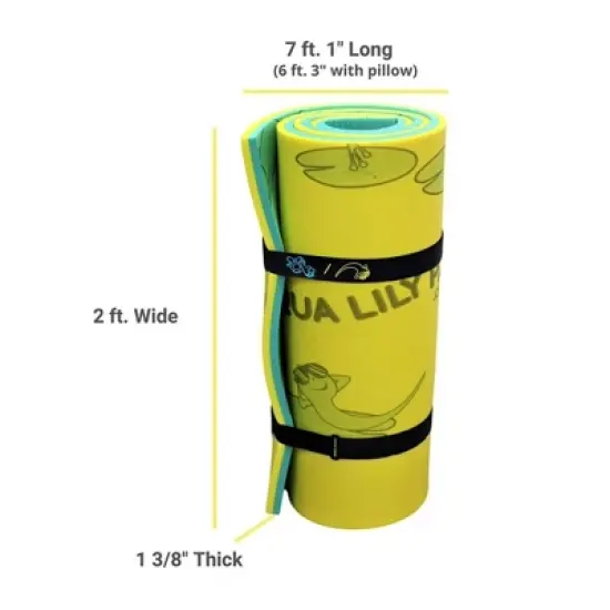 Aqua Lily Pad 85 x 24 Inch Tadpole Single Adult Floating Foam Pool Lounger Water Blanket Table Bed Mat with Pillow Straps & Storage Bag, Green/Yellow image {4}