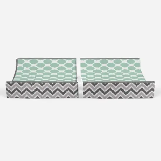 Bacati - Ikat Zigzag Mint Dots Muslin Changing Pad Cover image {5}