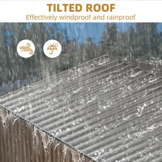 Outdoor Storage Shed, 8x8FT Large Metal Storage Shed, Metal Garden Tool Shed w/Roof, Door & Lock, Waterproof & Anti-UV, for Patio Garden Yard, Brown image {6}