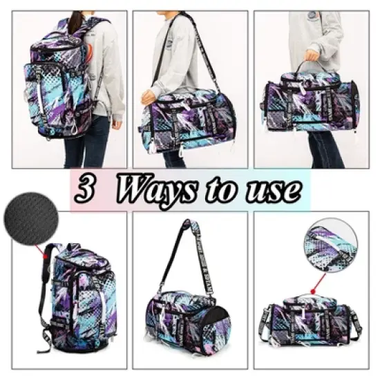 Gym Duffle Bag Backpack with Shoe Compartment,4 ways Travel Backpack for Women and Men image {2}