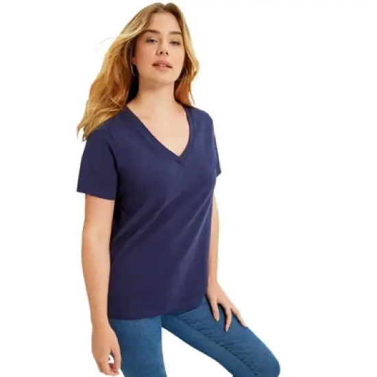 June + Vie by Roaman's Women&rsquo;s Plus Size Short-Sleeve V-Neck One + Only Tee image {4}