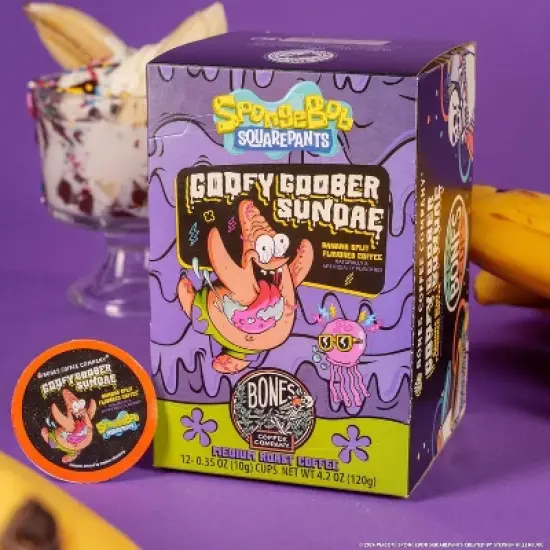 Bones Coffee Company Goofy Goober Sundae 12 ct Banana Split Flavor Single-Serve Bones Cups Coffee Pods image {2}