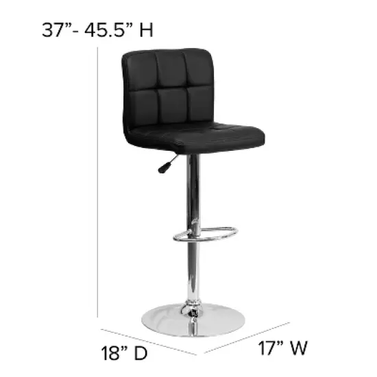 Flash Furniture Contemporary Quilted Vinyl Adjustable Height Barstool with Chrome Base image {3}