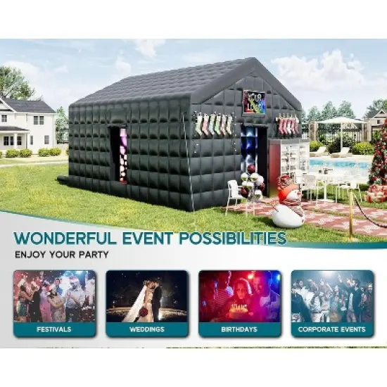 AMERLIFE Inflatable Nightclub Tent, Black Portable Gazebo with Dual Doors, Logo Panel image {2}