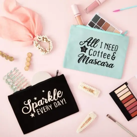 Glamlily 12 Pack Canvas Cosmetic Bags with Zippers for Women, Travel Makeup Pouches, 6 Designs, 8 x 6 In image {2}