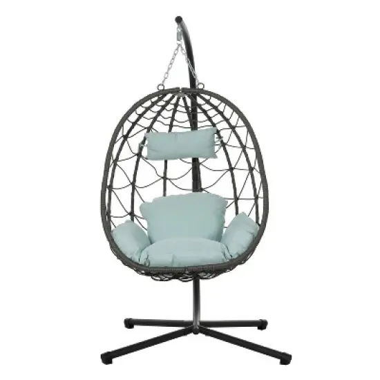 CAVINAS Wicker Swing Egg Chair with Cushion and Stand,Patio Swing Hanging Basket Chair with Stand for Bedroom Porch Garden image {3}