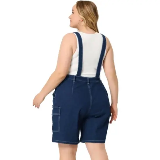 Agnes Orinda Women's Plus Size Denim Overalls Cross Back Cargo Pocket Adjustable Strap Jeans Shortalls image {3}