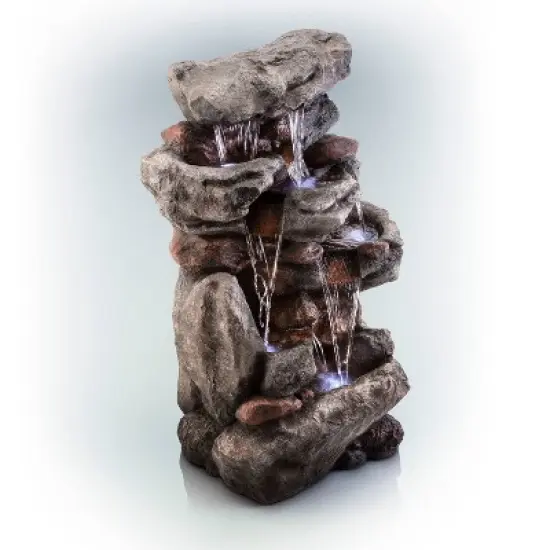 52" Resin Rainforest Rock Tiered Fountain with LED Lights Bronze - Alpine Corporation image {3}