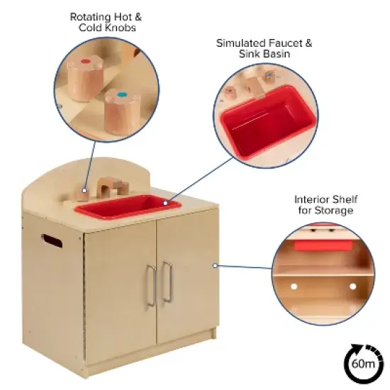 Flash Furniture Children's Wooden Kitchen Sink for Commercial or Home Use - Safe, Kid Friendly Design image {8}