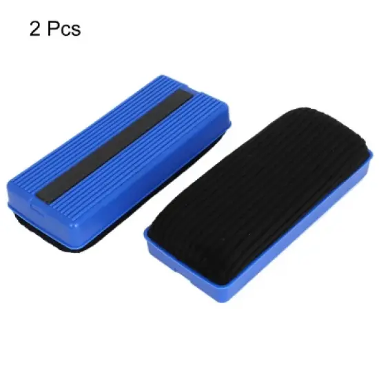 Unique Bargains Plastic Shell Rectangle Magnetic Erase Blackboard Eraser Chalk Marker Cleaner Blue Black 2 Pcs image {1}