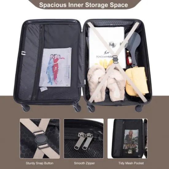 Gulches 3 Piece Luggage Sets ABS Lightweight Suitcase with Two Hooks, Spinner Wheels, TSA Lock, (20/24/28) GOLD image {2}
