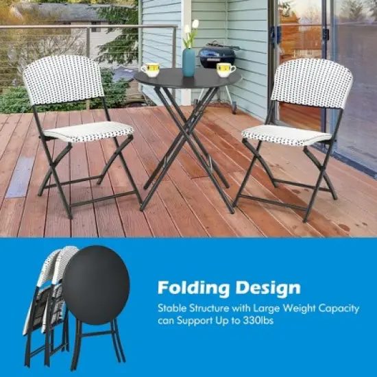 Costway 3PCS Patio Rattan Bistro Set Folding Table Chairs Garden Deck image {9}