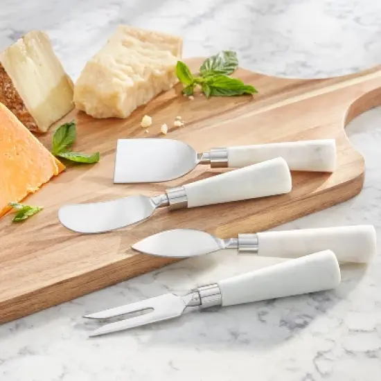 4pk Stainless Steel Cheese Knives Marble White - Threshold&trade; image {1}