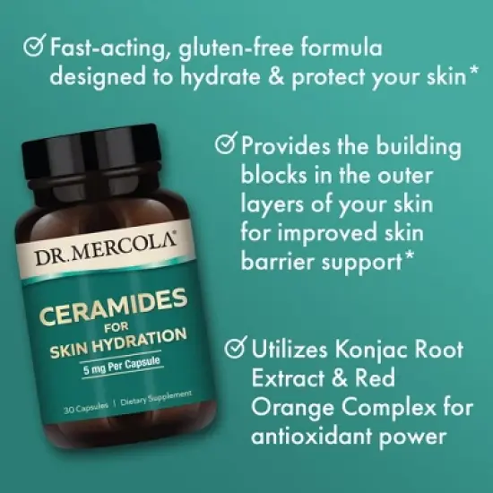 Dr. Mercola Ceramides for Skin Hydration, 30 Servings (30 Capsules), 5 mg Per Capsule, Dietary Supplement, Promotes Skin Appearance, Non-GMO image {2}