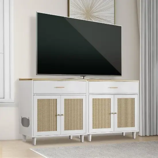 Acekool Corner Cat Litter Cabinet - Hidden Box Enclosure with Scratching Doors & Storage image {5}