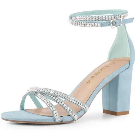 Allegra K Women's Rhinestones Strappy Chunky Heel image {15}