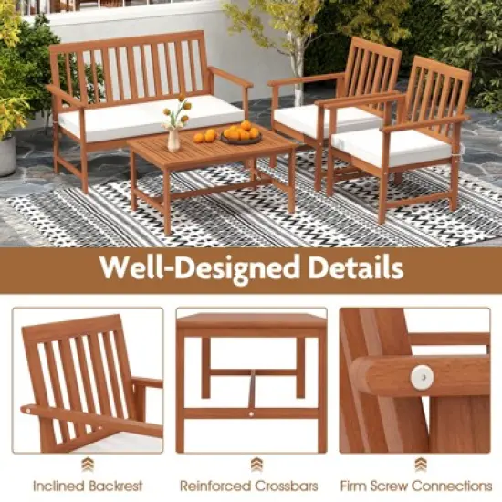 Tangkula 4-Piece Acacia Wood Patio Conversation Set Outdoor Furniture Set w/ 2 Armchairs image {6}