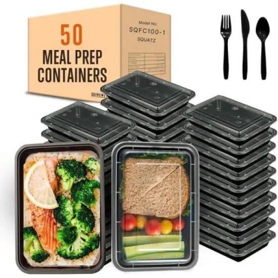 SQUATZ 50 Meal Prep Containers with Lids for Adults - Black image {7}