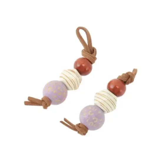 Unique Bargains Leopard Pattern Beads Shoelace Charms Purple Beige 1 Pair image {3}