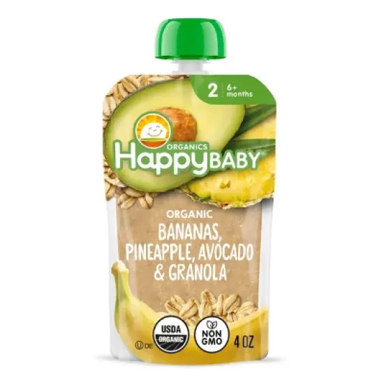 Happy Baby Organics Clearly Crafted Stage 2 Meals Bananas, Pineapple, Avocado & Granola  - 4oz image {6}