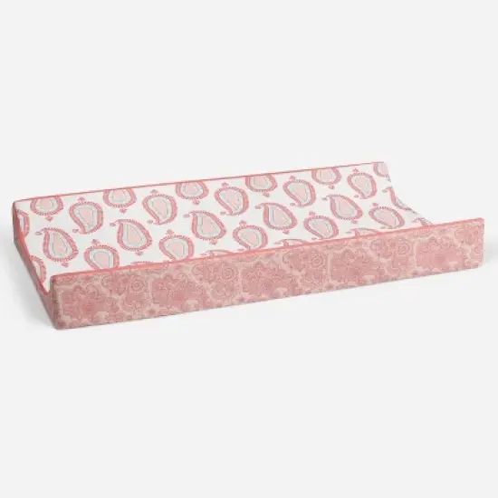 Bacati - Sophia Paisley Aqua/Coral Paisley Changing Pad Cover image {2}