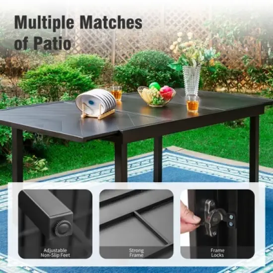 Captiva Designs 9pc Patio Dining Extendable Steel Rectangle Table & Rattan Metal Fixed Chairs & Swivel Arm Chairs image {3}