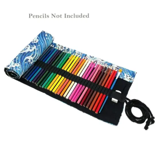 Wrapables Pencil Roll Organizer, Colored Pencil Wrap Pouch (72 slots), Blue Waves image {3}