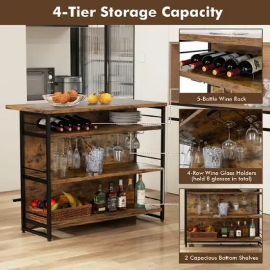 Tangkula Industrial Kitchen Island Bar Table 4-Tier Storage Shelf Drinks Rack Glass Holders image {3}