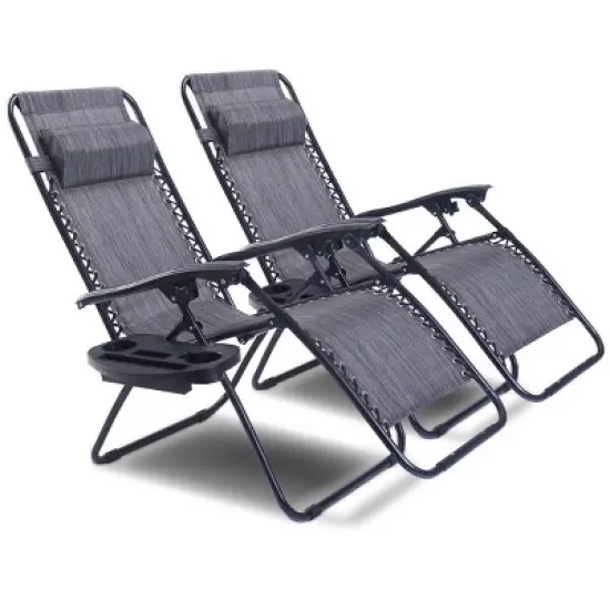 Costway 2PC Folding Zero Gravity Reclining Lounge Chairs Beach Patio W/Utility Tray image {7}