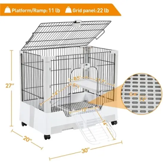 Yaheetech 2-Level Rolling Rabbit Cage With Platform and Ramp Gray image {2}