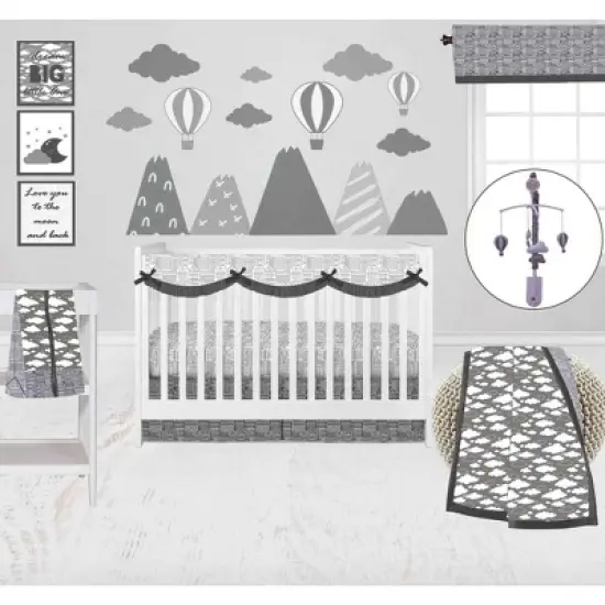 Bacati - Clouds in the City White/Gray 10 pc Crib Bedding Set with Long Rail Guard Cover image {1}