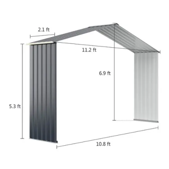 Costway Outdoor Storage Shed Extension Kit for 7/9.1/11.2 ft Shed Width Grey image {2}