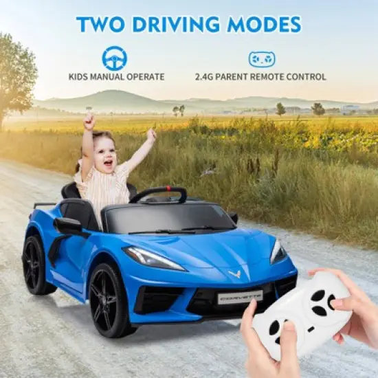 12V Kids Ride On Car, Sports Licensed Corvette Electric Car Toy for Toddles, with Remote Control, Visual Dashboard, LED Lights, Music, for Kids 3-10 image {3}