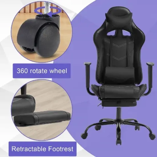 BestMassage Gaming Chair Computer Gamer Chair with Lumbar Support and Footrest Rolling Swivel Design Office Chair for Home Office and Gaming image {2}