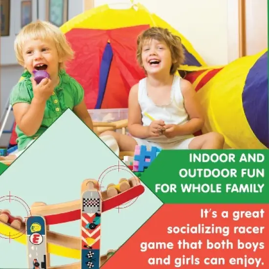 Leo & Friends Wooden Ramp Racer Track with 4 Race Cars Included image {5}