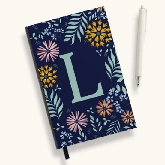 Personalization Mall Flowery Initial Personalized Journal Mint/Navy image {12}