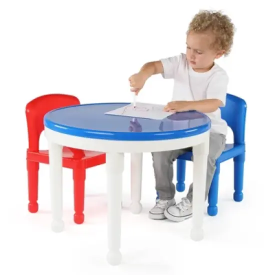 3pc Round Plastic Construction Table with 2 Chairs and Cover Blue/Red/White - Humble Crew image {5}