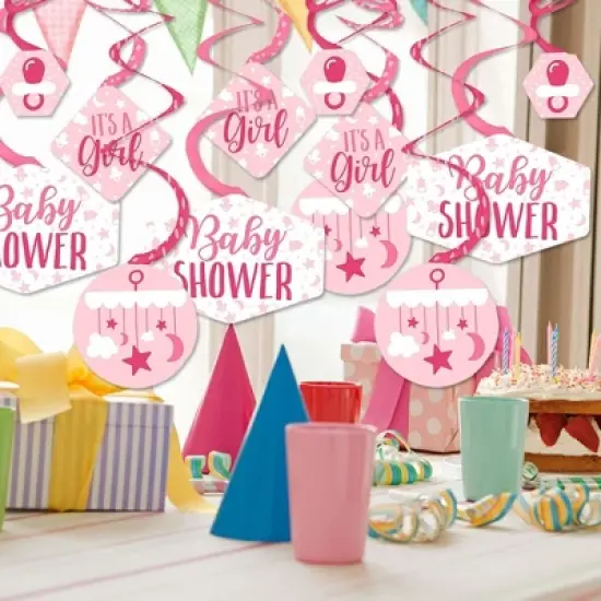 Big Dot of Happiness It's a Girl - Pink Baby Shower Hanging Decor - Party Decoration Swirls - Set of 40 image {1}