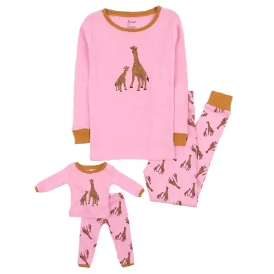Leveret Girl and Doll Matching Cotton Animal Design Pajamas image {5}