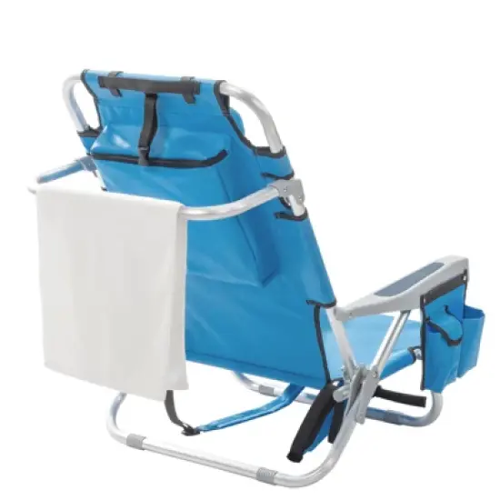 DOMETOUR Short Oxford Cloth Silver White Aluminum Tube Bearing 100kg Beach Chair Blue image {1}